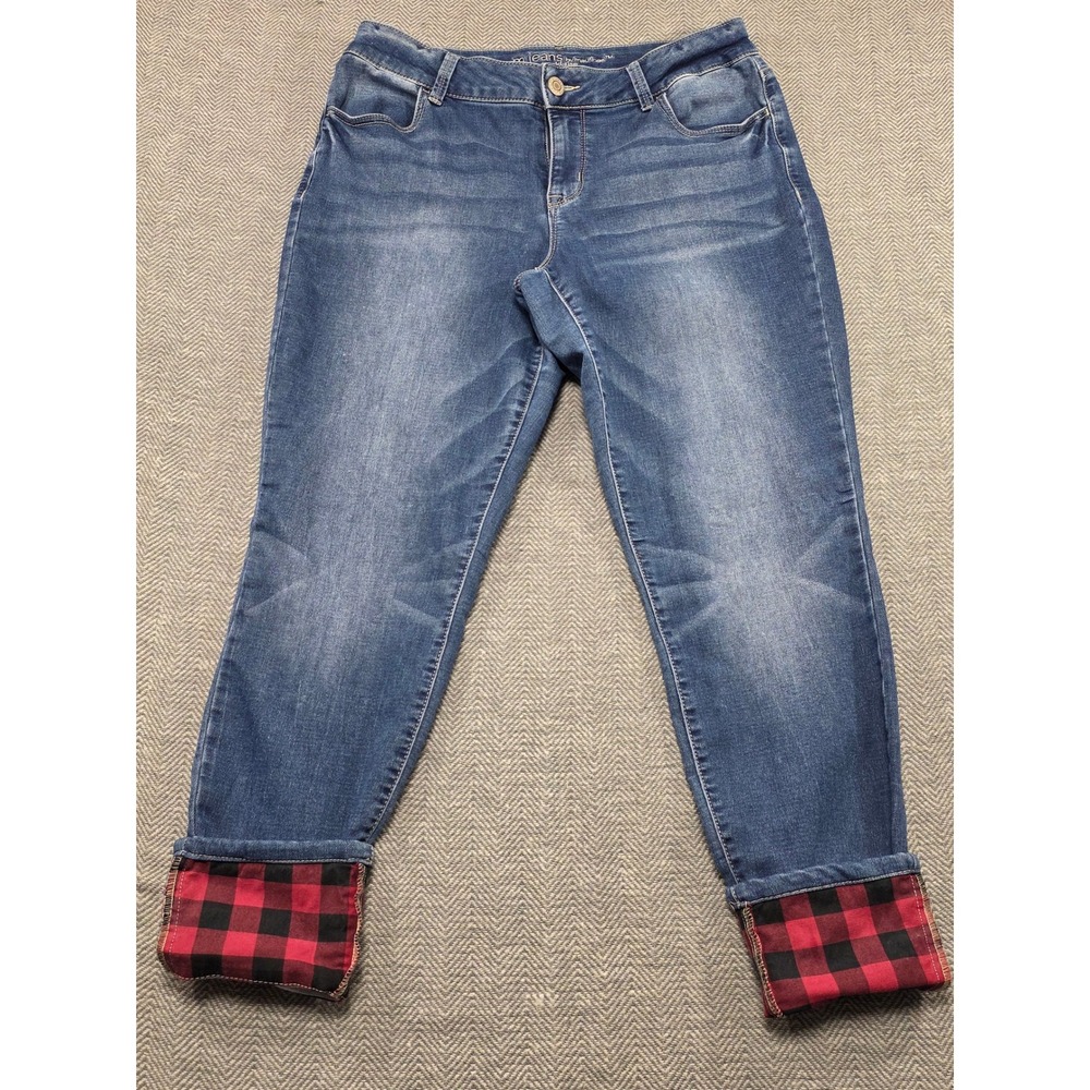 m jeans by maurices Womens L REG Mid Rise Buffalo Plaid Lined‎ Denim Jeans